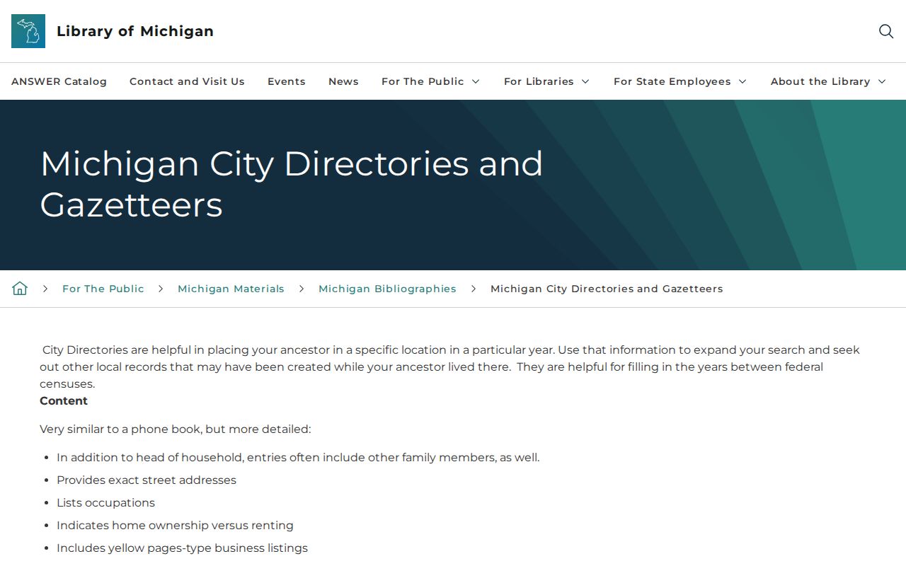 Library of Michigan guide to historical directory and gazetteer collections