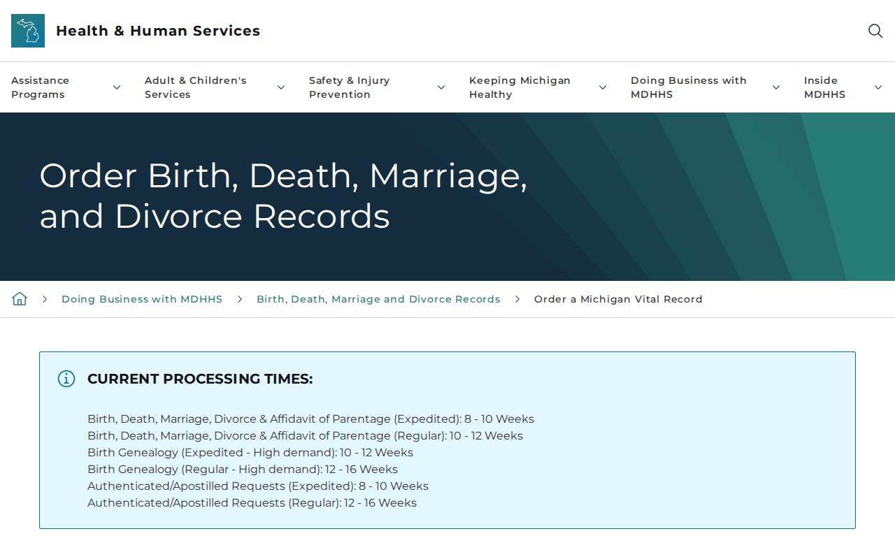 Oakland Township resident lookup through Michigan vital record ordering